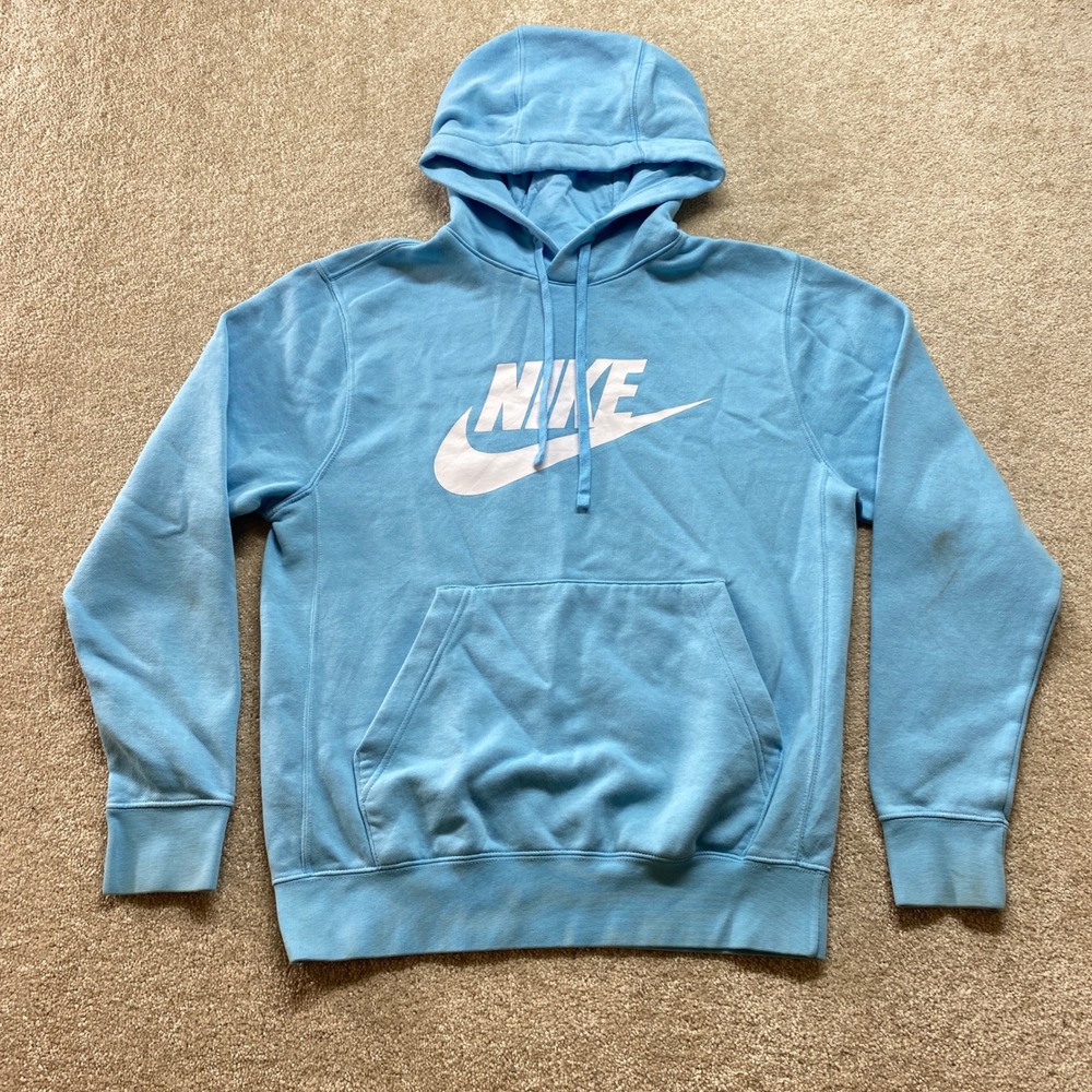 Nike Sweater Mens Small Light Blue Big Center Swoosh Hoodie Long Sleeve